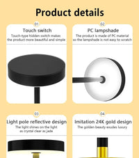 Black LED Table Lamp – Modern Rechargeable Design for Living Room