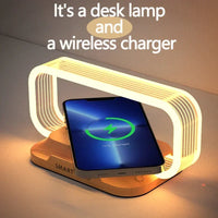 Smart Bedside LED Lamp – Wireless Charger and Modern Wooden Design