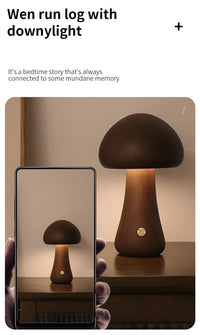 Mushroom Table Lamp with Wooden Design for Bedside