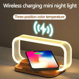 Smart Bedside LED Lamp – Wireless Charger and Modern Wooden Design