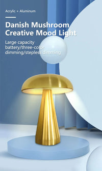 Gold Mushroom Table Lamp – Modern Rechargeable Design