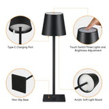 Black LED Table Lamp – Modern Rechargeable Design for Living Room