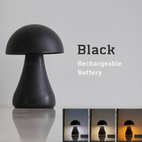 Small Black Mushroom Table Lamp – Rechargeable for Bedside