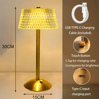 Crystal Gold Cordless Table Lamp – Elegant Design for Living Room