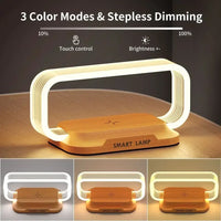 Smart Bedside LED Lamp – Wireless Charger and Modern Wooden Design