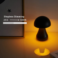 Small Black Mushroom Table Lamp – Rechargeable for Bedside