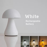 Small White Mushroom Table Lamp – Rechargeable for Bedside and Living Room