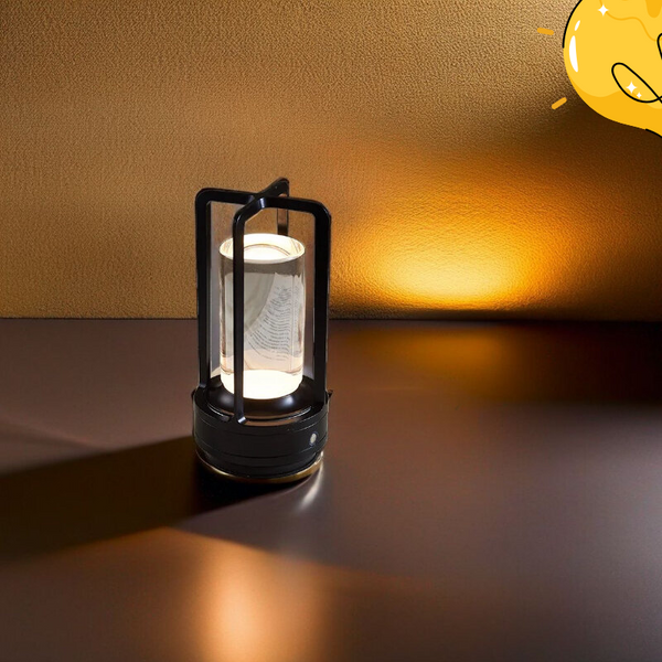 Small black LED Table Lamp – portable and  Rechargeable Design