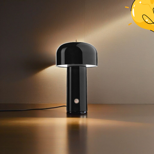 Small Black Mushroom Table Lamp – Rechargeable Modern Design for Bedroom