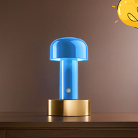 Small Blue Mushroom Table Lamp – Rechargeable Modern Design for Bedroom