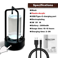 Small black LED Table Lamp – portable and  Rechargeable Design