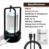 Small black LED Table Lamp – portable and  Rechargeable Design